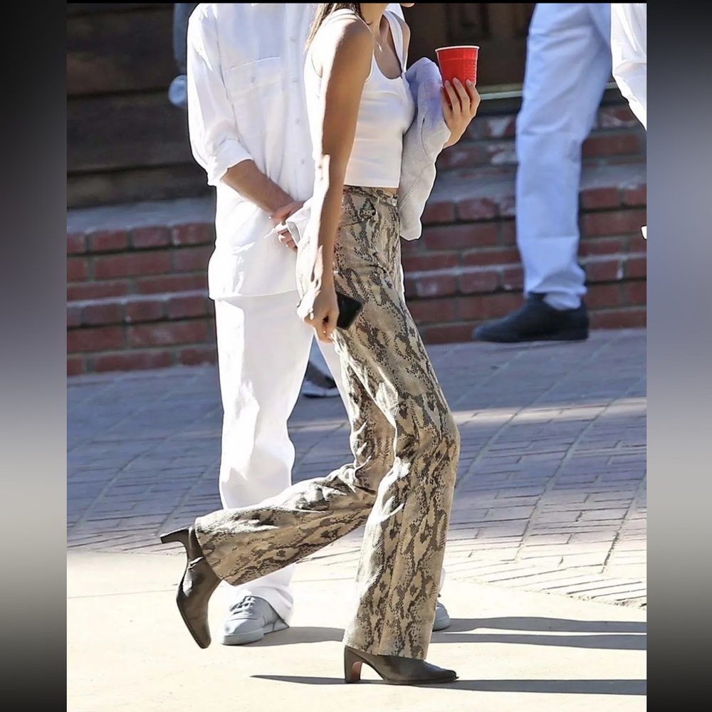 MSGM Beige Snake Print Coated Trouser sz 6 altered to size 4/jean 25/26
